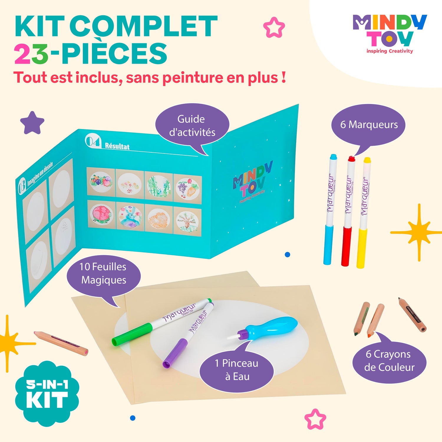 Contenu du Kit Aquarelle MindyToy – 23 pièces créatives pour enfants
